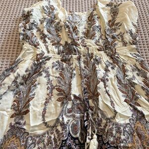 Cupshe Paisley Print Jumpsuit in Cream and Brown